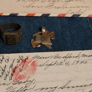 WW2 German Luftwaft Ring 10.5 And Pendant With USA WW2 Letter From Sweethart